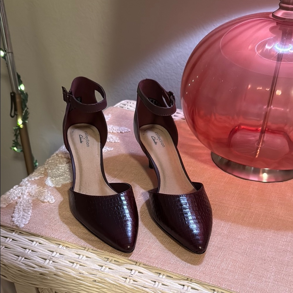 Elegant Burgundy Ankle Strap Heels